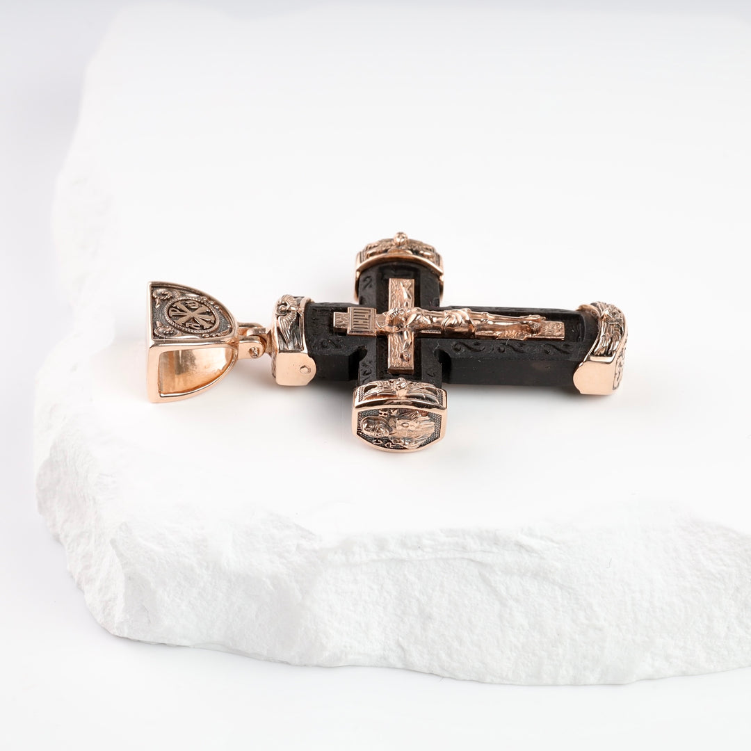 Ebony Cross with 14K Rose Gold Inlays (exclusive quality) - Ukrainian Jewelry