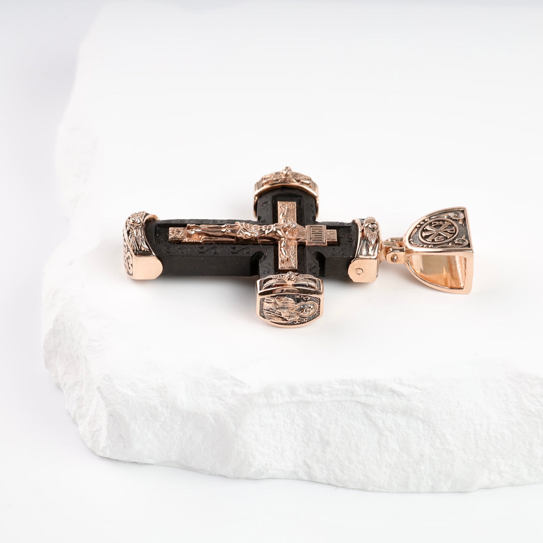 Ebony Cross with 14K Rose Gold Inlays (exclusive quality) - Ukrainian Jewelry