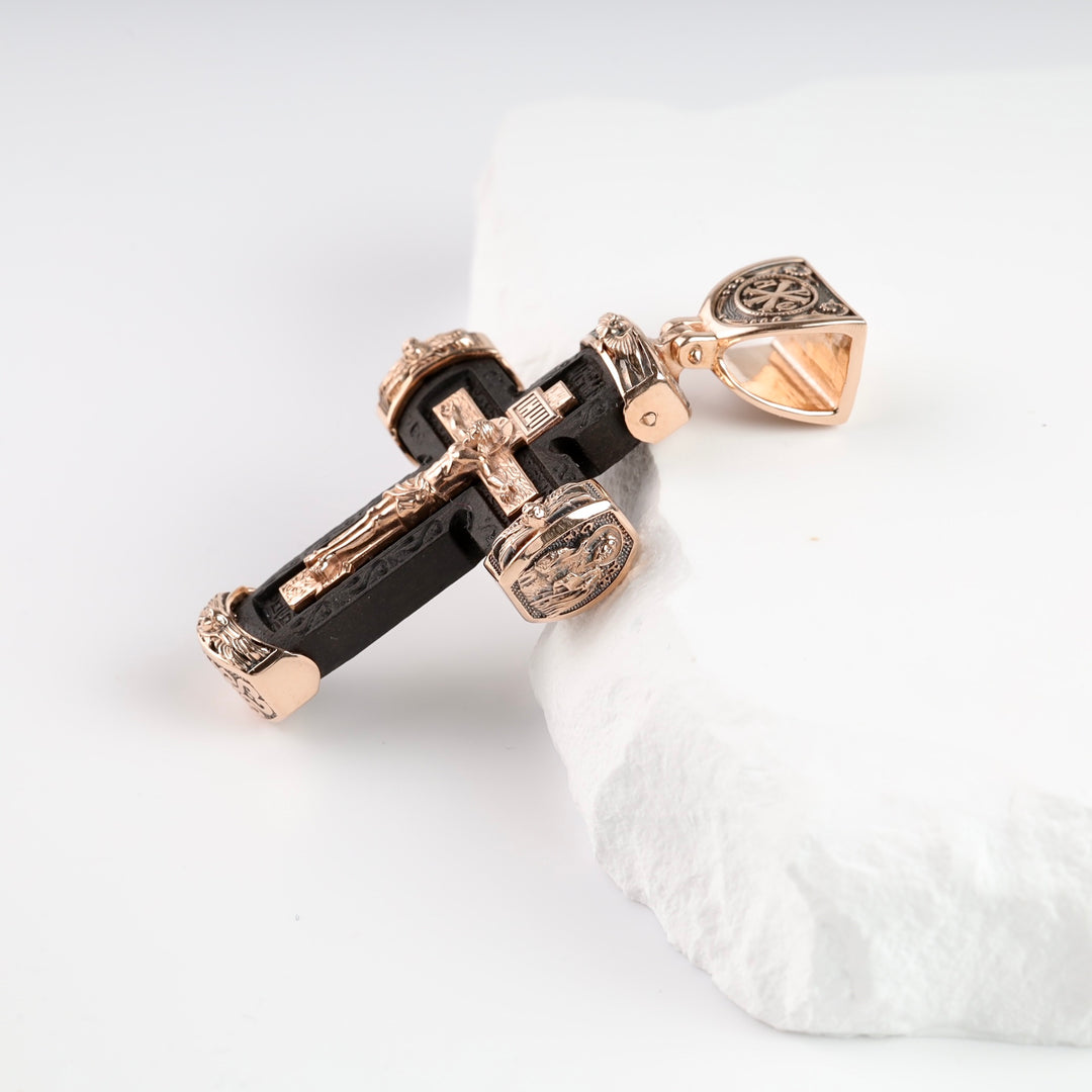 Ebony Cross with 14K Rose Gold Inlays (exclusive quality) - Ukrainian Jewelry