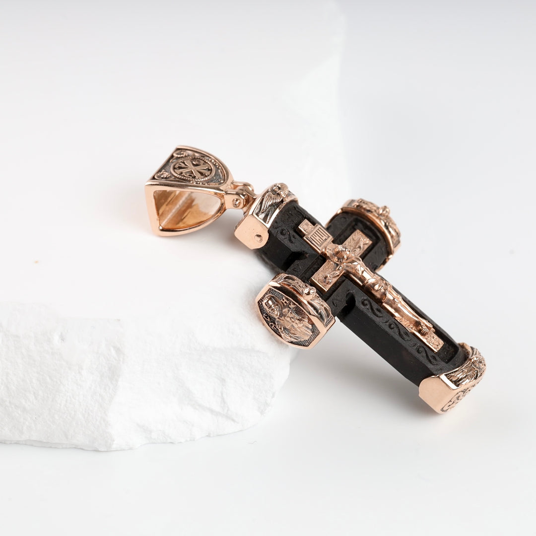 Ebony Cross with 14K Rose Gold Inlays (exclusive quality) - Ukrainian Jewelry