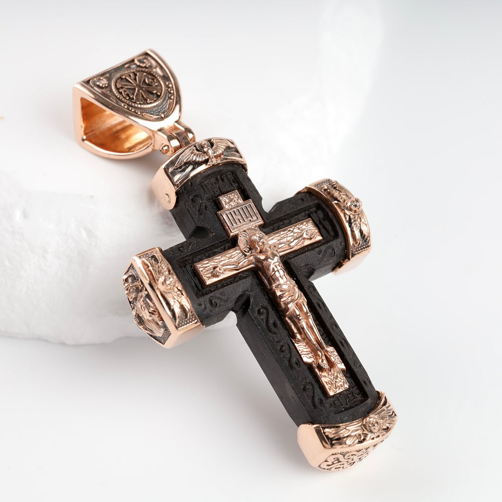 Ebony Cross with 14K Rose Gold Inlays (exclusive quality) - Ukrainian Jewelry