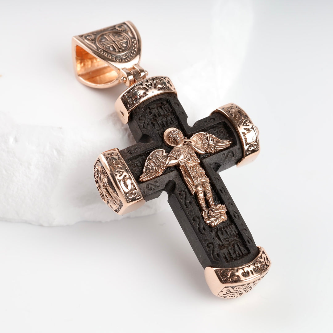 Ebony Cross with 14K Rose Gold Inlays (exclusive quality) - Ukrainian Jewelry
