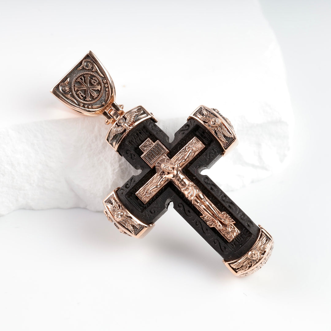 Ebony Cross with 14K Rose Gold Inlays (exclusive quality) - Ukrainian Jewelry