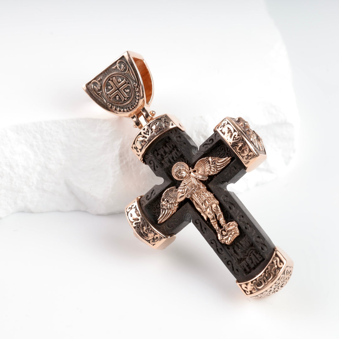 Ebony Cross with 14K Rose Gold Inlays (exclusive quality) - Ukrainian Jewelry