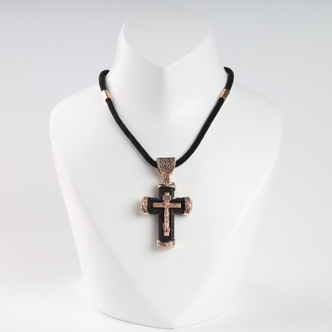 Ebony Cross with 14K Rose Gold Inlays (exclusive quality) - Ukrainian Jewelry
