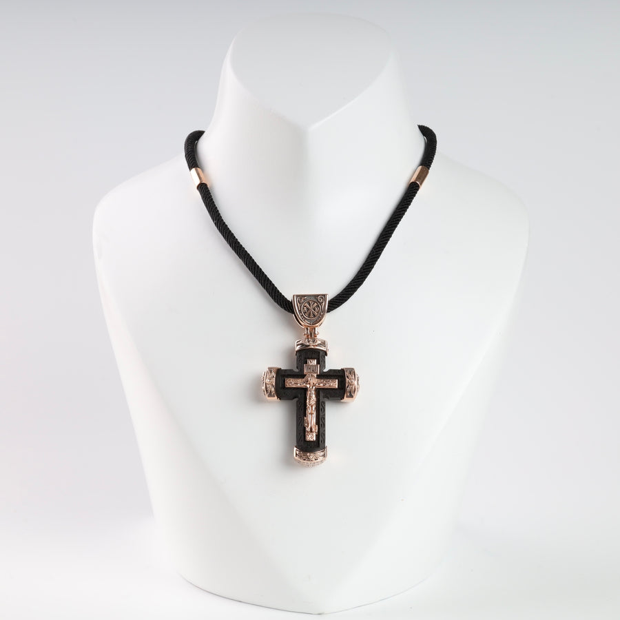 Ebony Cross with 14K Rose Gold Inlays (exclusive quality) - Ukrainian Jewelry