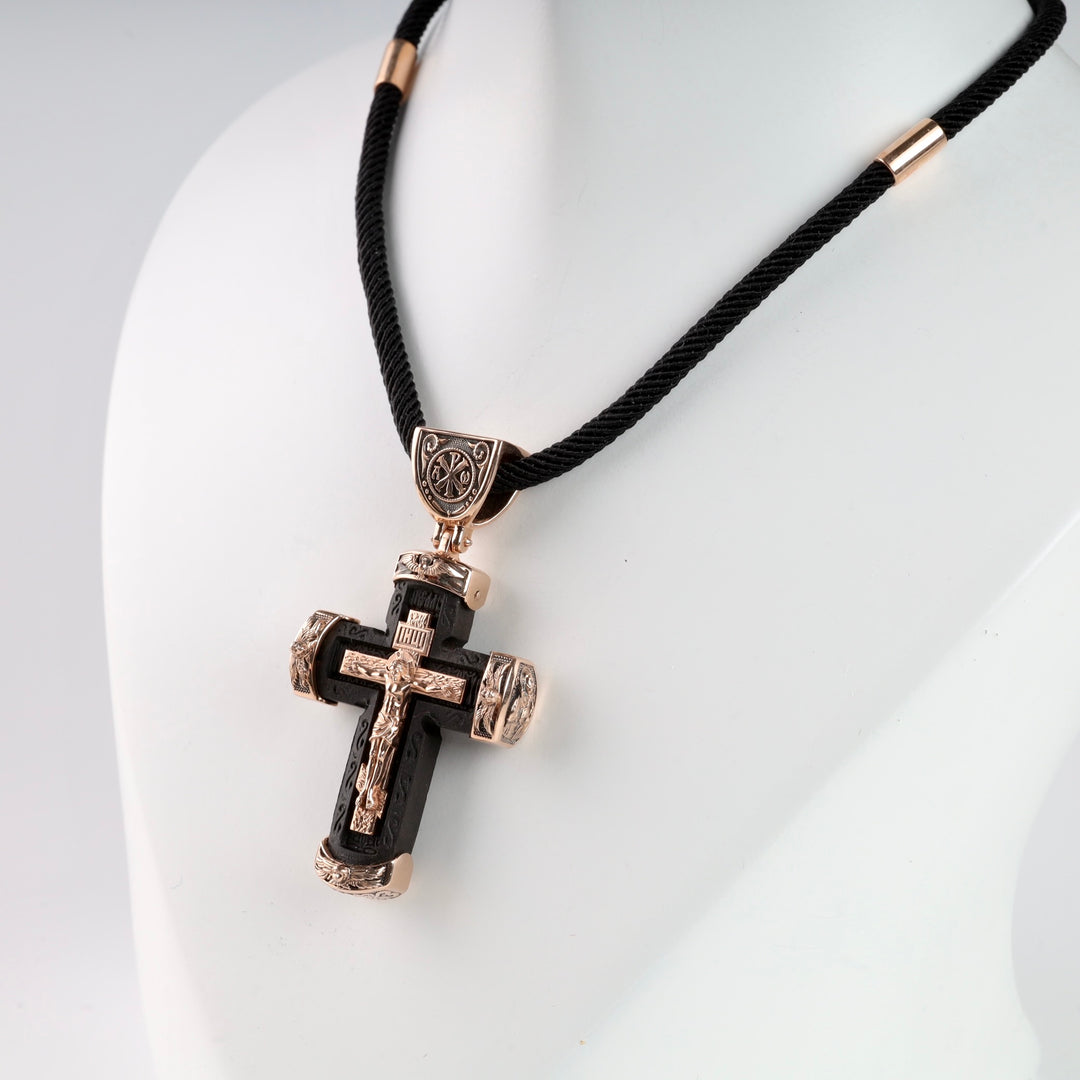 Ebony Cross with 14K Rose Gold Inlays (exclusive quality) - Ukrainian Jewelry