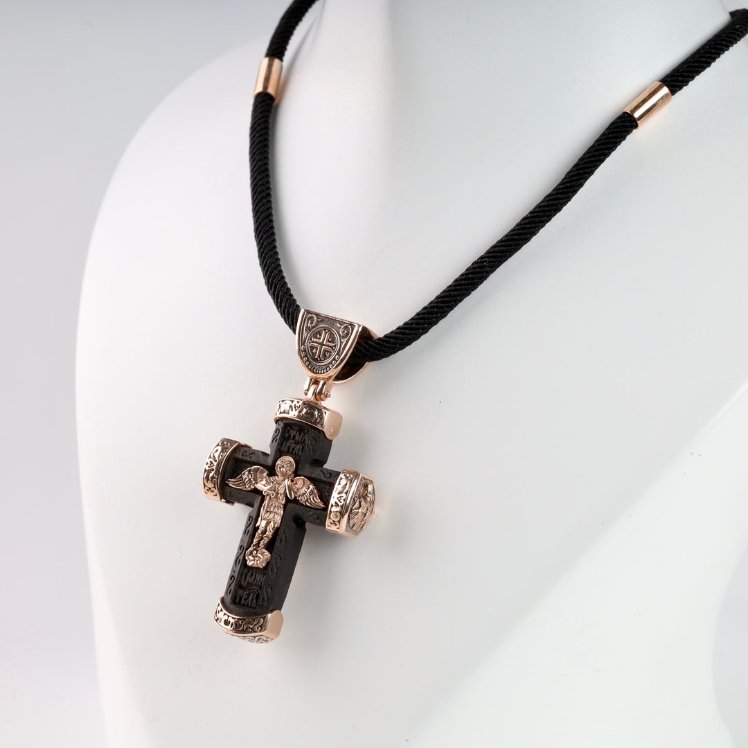 Ebony Cross with 14K Rose Gold Inlays (exclusive quality) - Ukrainian Jewelry