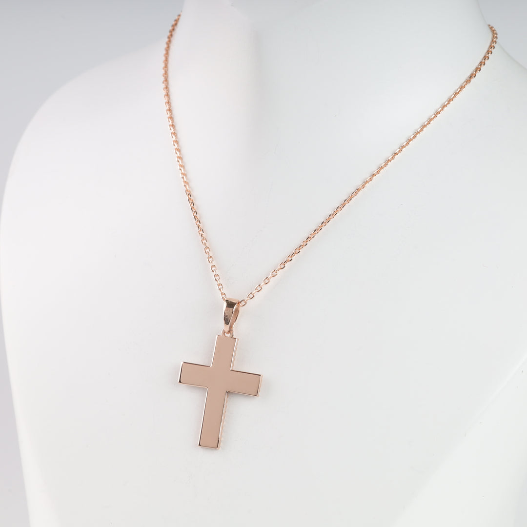 Cross with white enamel and cubic zirconia | Rose Gold 585 (14K) - Ukrainian Jewelry