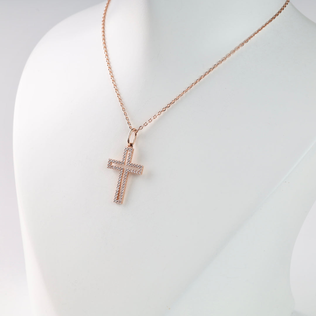Cross "Shining" | Rose Gold 585 (14K) - Ukrainian Jewelry