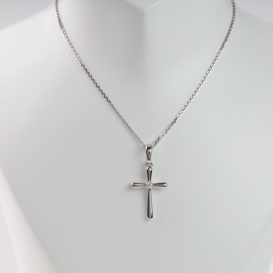 Cross "Heart's light" | White Gold 585 (14K) - Ukrainian Jewelry