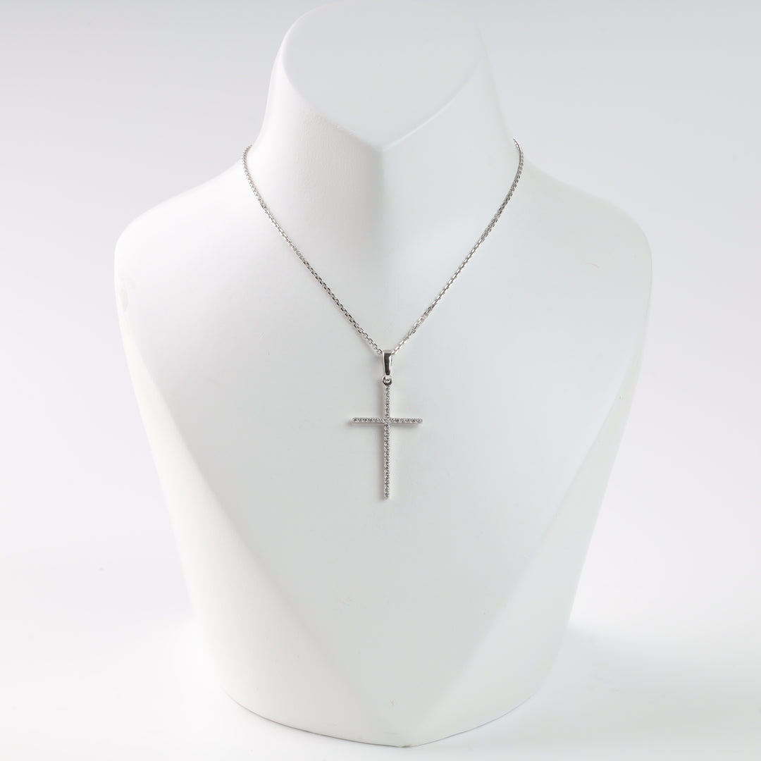 Pendant cross "Brilliance" with cubic zirconia | White gold 585 (14K) - Ukrainian Jewelry
