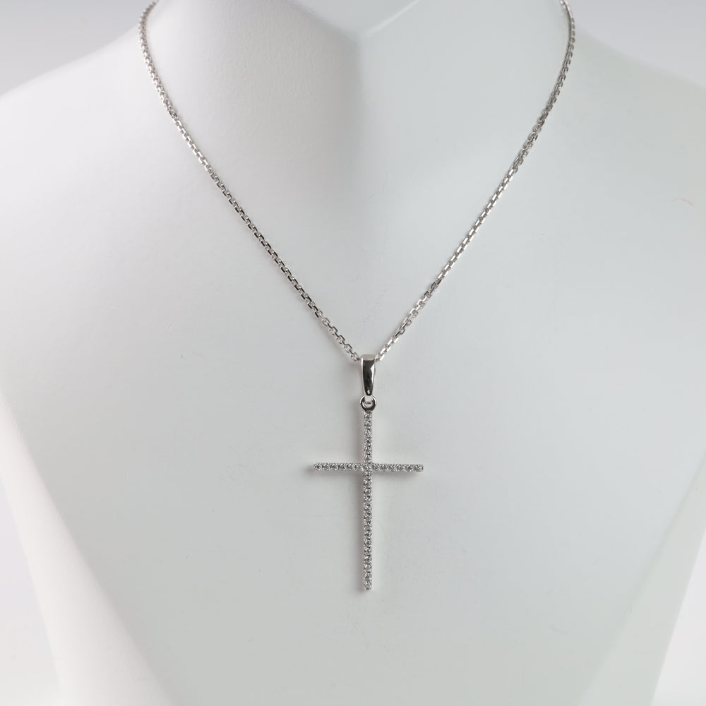 Pendant cross "Brilliance" with cubic zirconia | White gold 585 (14K) - Ukrainian Jewelry