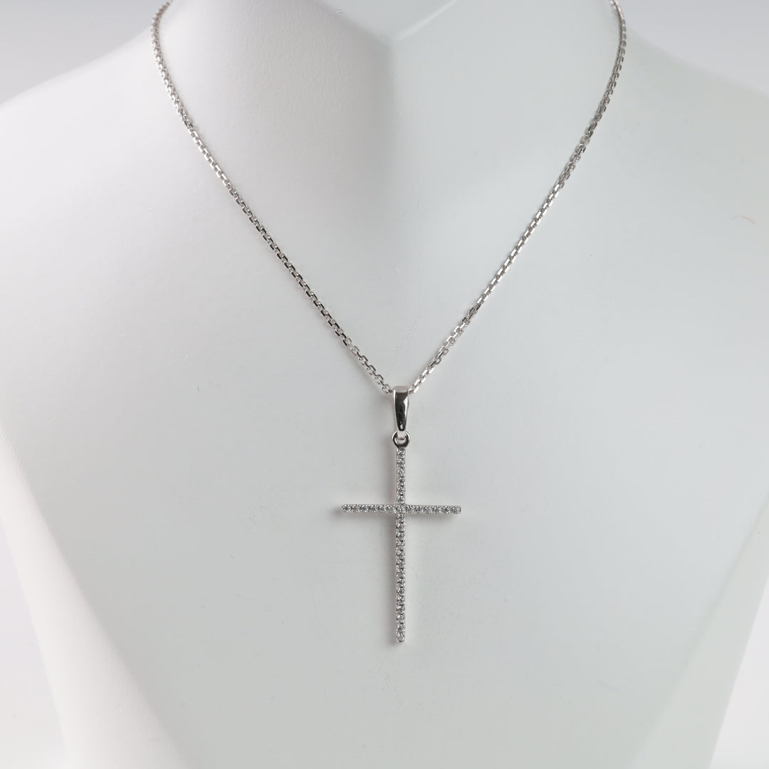 Pendant cross "Brilliance" with cubic zirconia | White gold 585 (14K) - Ukrainian Jewelry