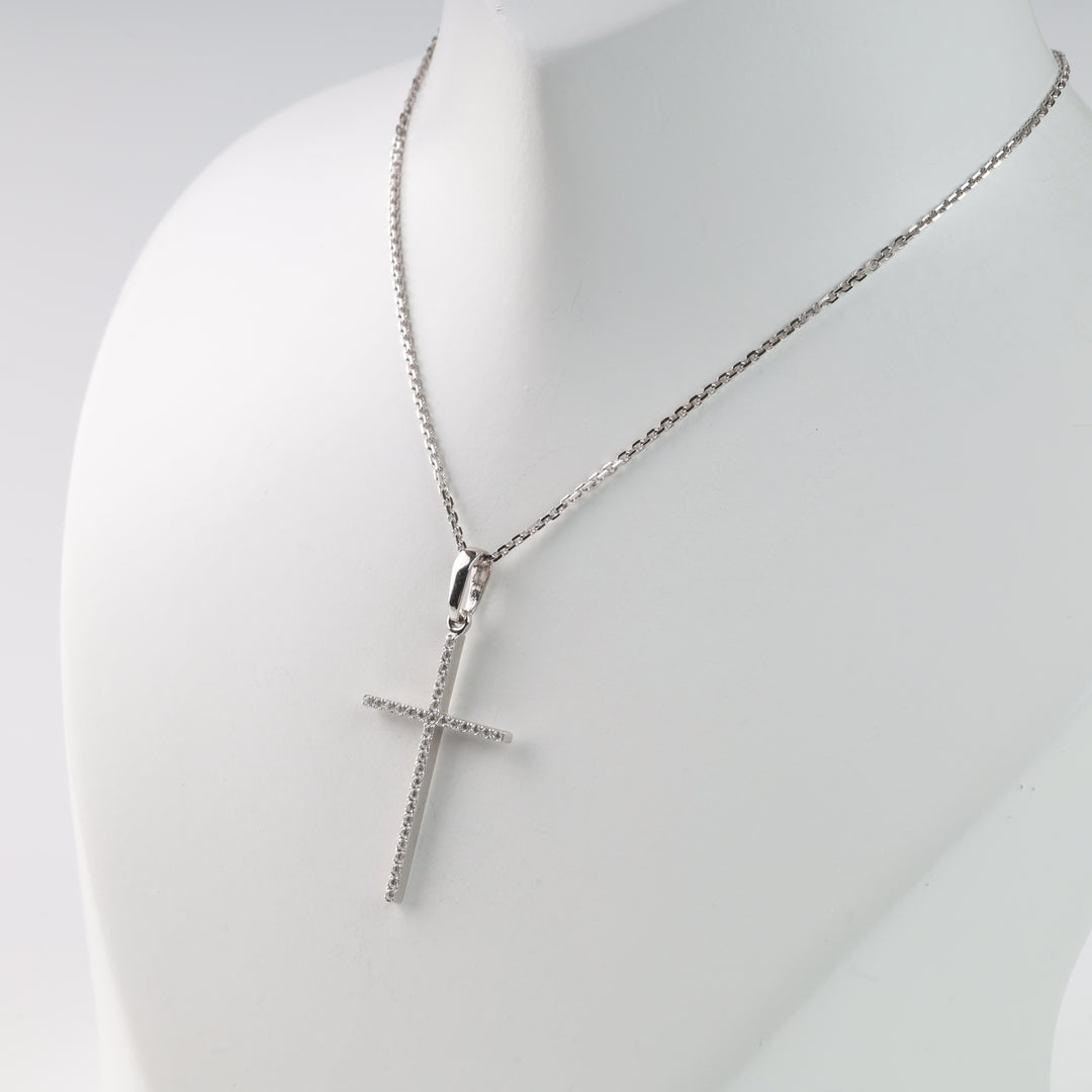 Pendant cross "Brilliance" with cubic zirconia | White gold 585 (14K) - Ukrainian Jewelry
