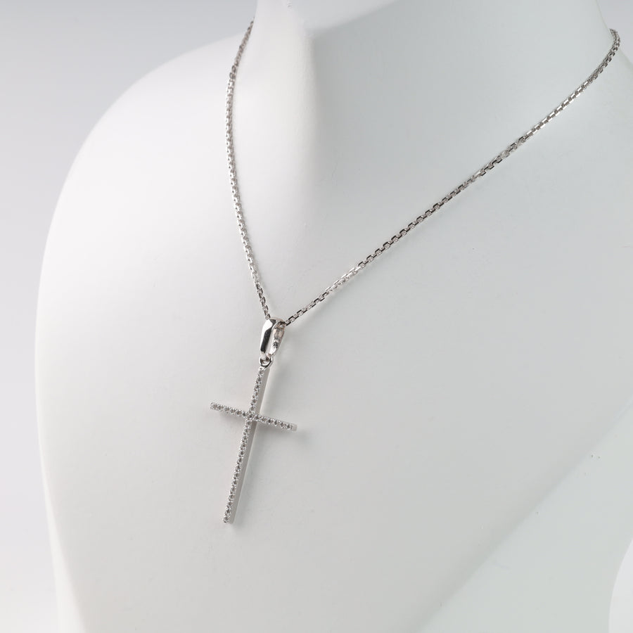 Pendant cross "Brilliance" with cubic zirconia | White gold 585 (14K) - Ukrainian Jewelry