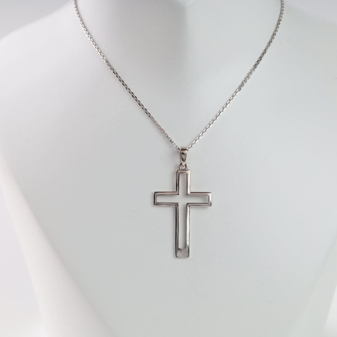 Pendant cross "Symbol of simplicity" | White gold 585 (14K) - Ukrainian Jewelry