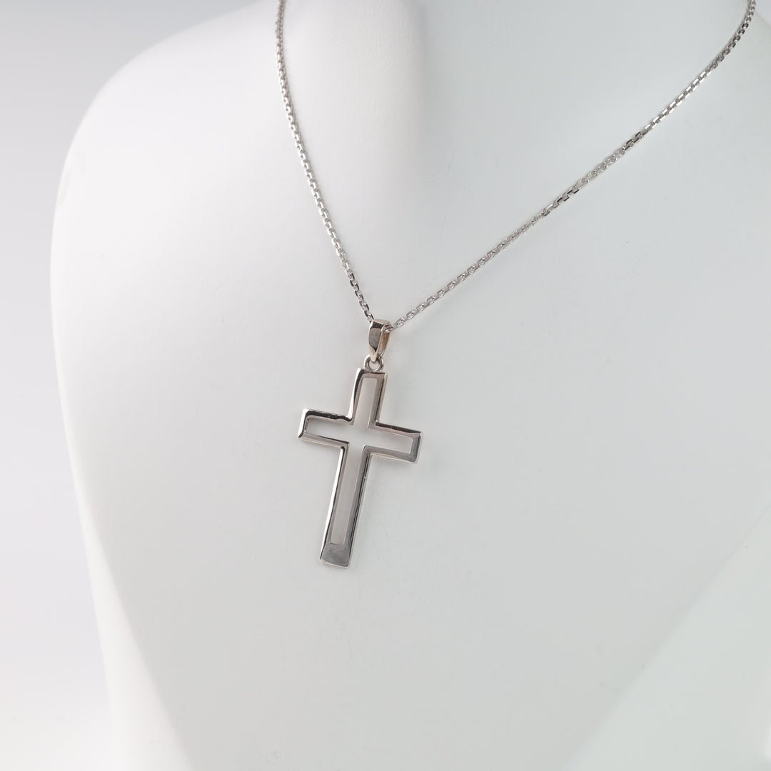 Pendant cross "Symbol of simplicity" | White gold 585 (14K) - Ukrainian Jewelry