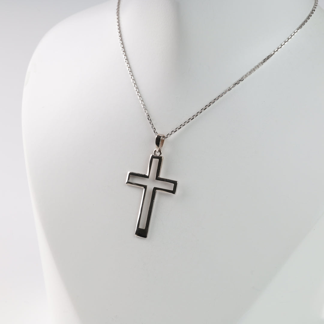 Pendant cross "Symbol of simplicity" | White gold 585 (14K) - Ukrainian Jewelry