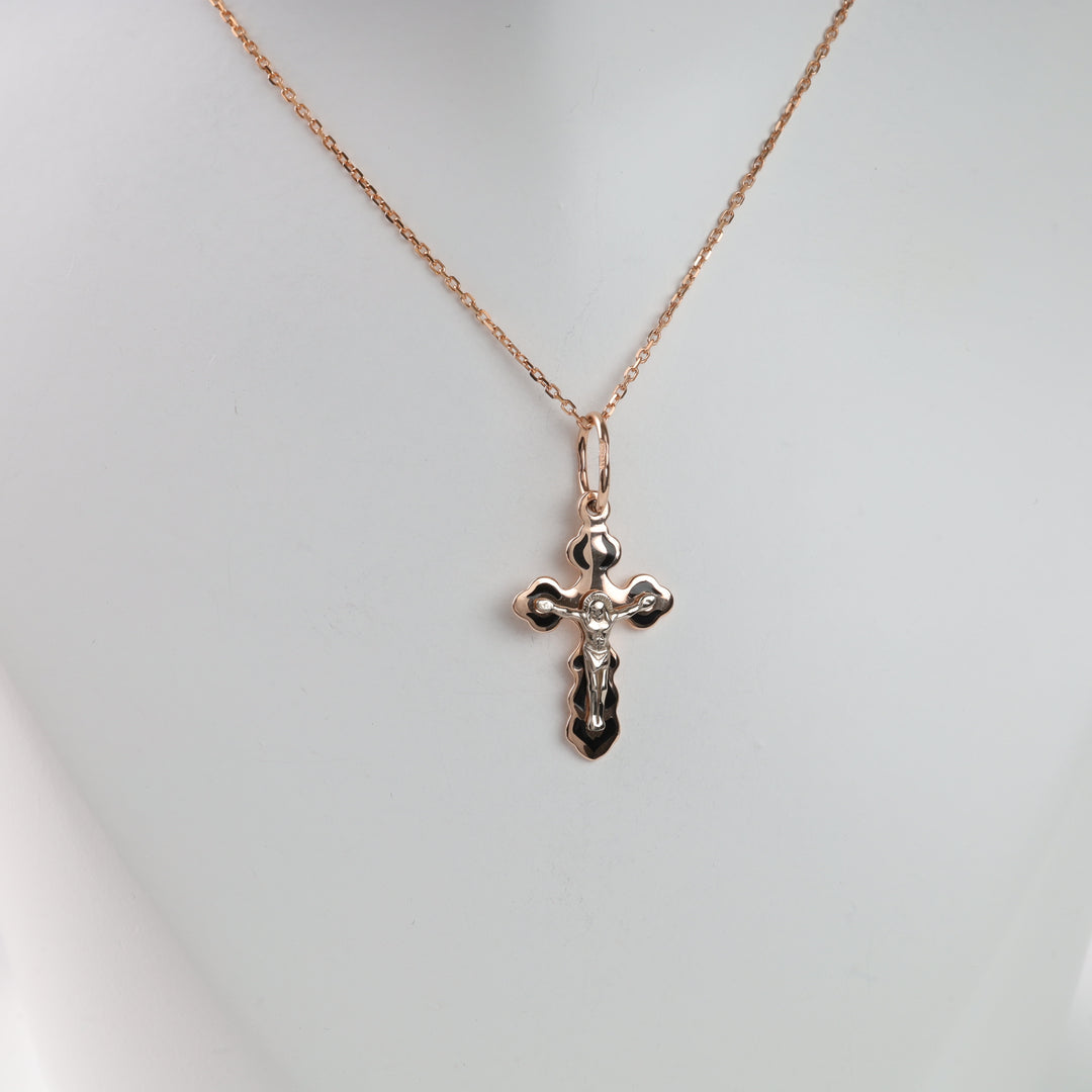 Classic cross with black enamel | Rose Gold 585 (14K) - Ukrainian Jewelry