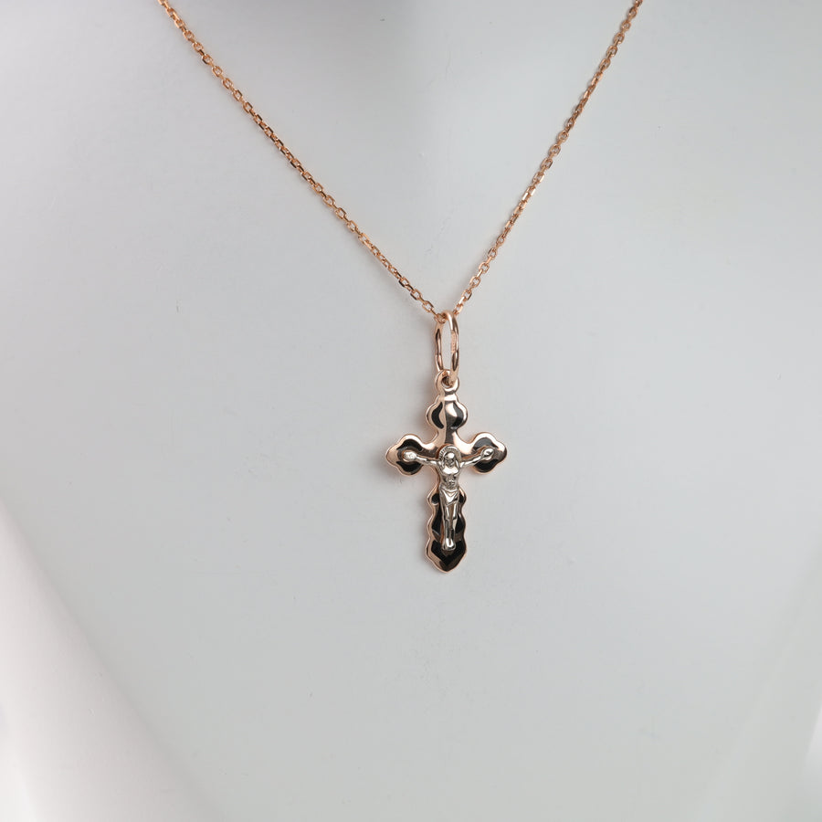 Classic cross with black enamel | Rose Gold 585 (14K) - Ukrainian Jewelry