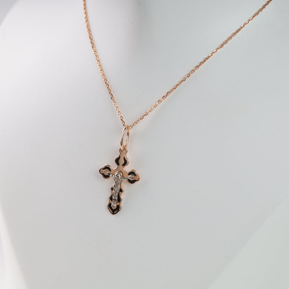 Classic cross with black enamel | Rose Gold 585 (14K) - Ukrainian Jewelry