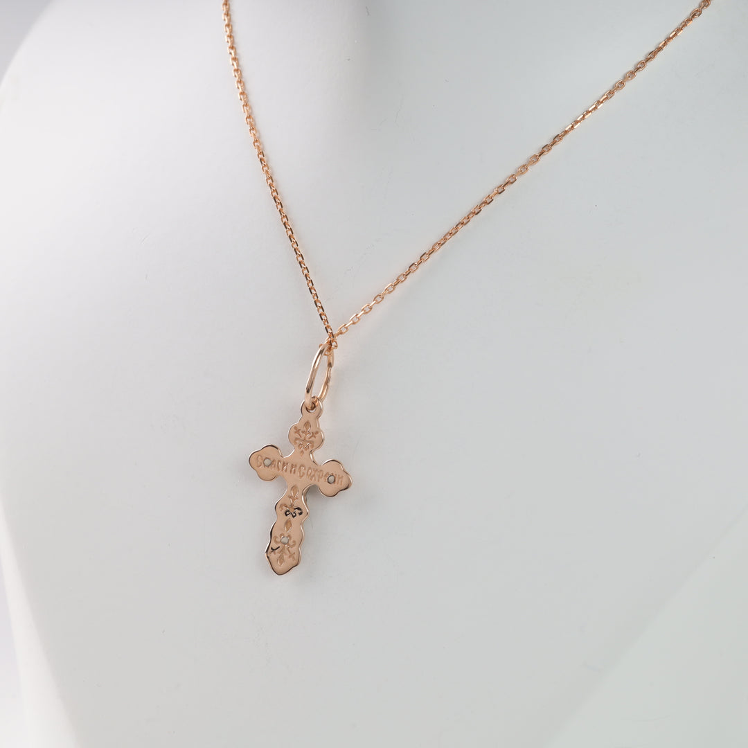 Classic cross with black enamel | Rose Gold 585 (14K) - Ukrainian Jewelry