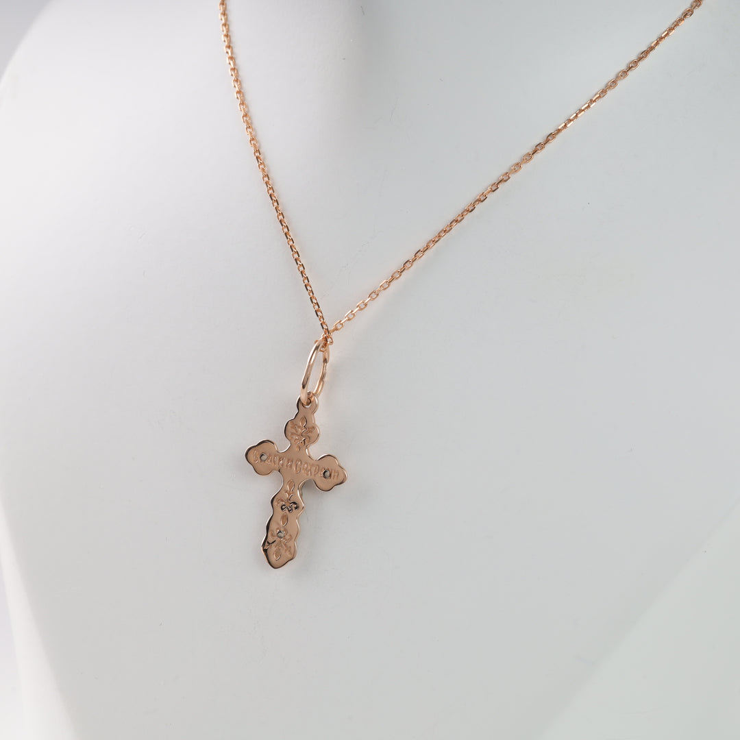 Classic cross with black enamel | Rose Gold 585 (14K) - Ukrainian Jewelry