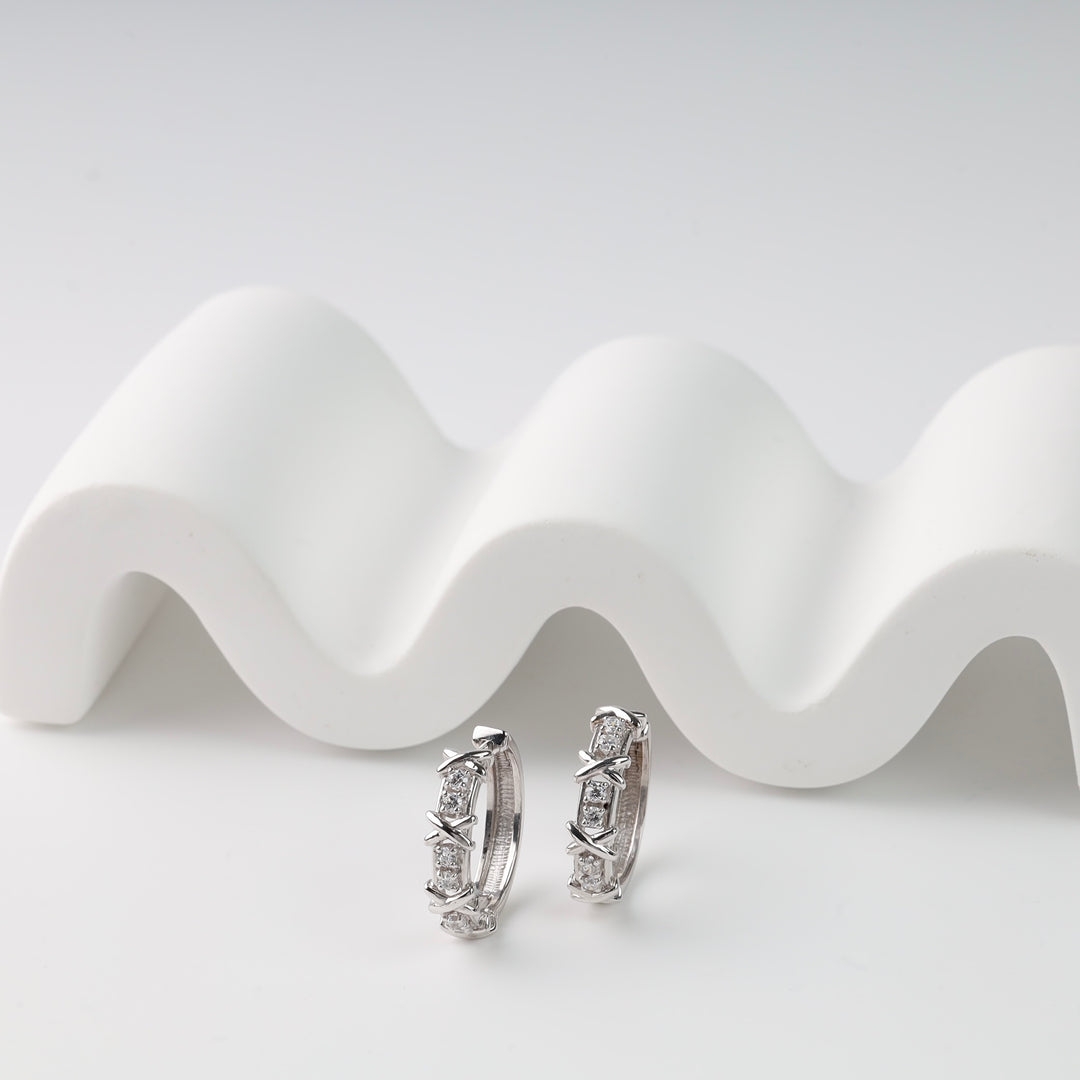 Earrings "Touch" with cubic zirconia | White Gold 14K (585) - Ukrainian Jewelry