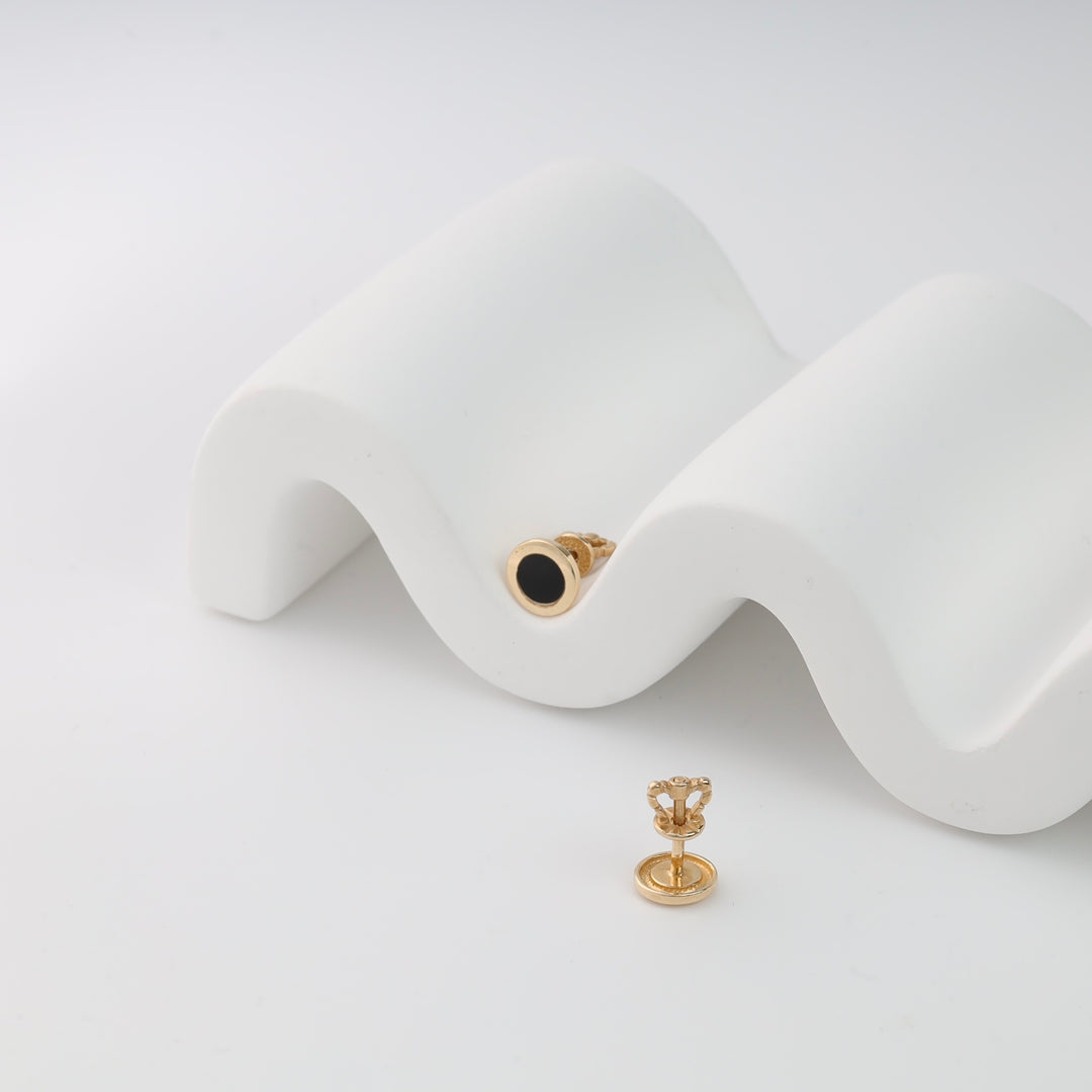 Screw-back Earrings "Noir" with Black Enamel | 14K Gold (585) - Ukrainian Jewelry