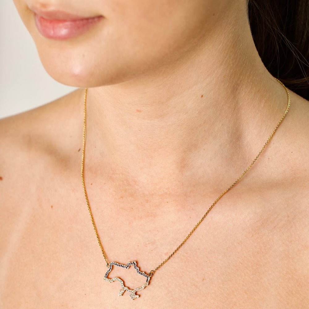 Map of Ukraine Necklace with cubic zirconia | 14K Gold (585) - Ukrainian Jewelry