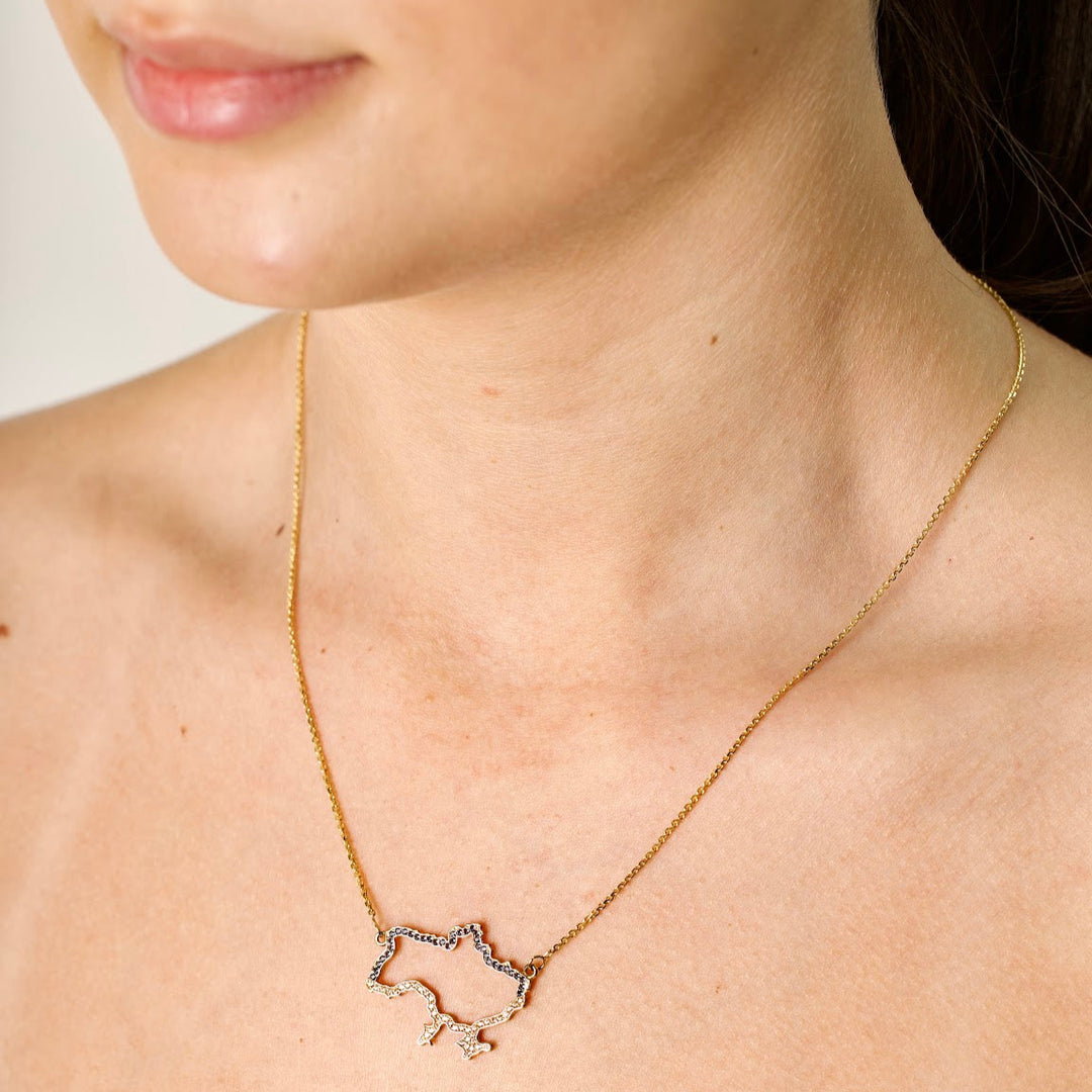 Map of Ukraine Necklace with cubic zirconia | 14K Gold (585) - Ukrainian Jewelry