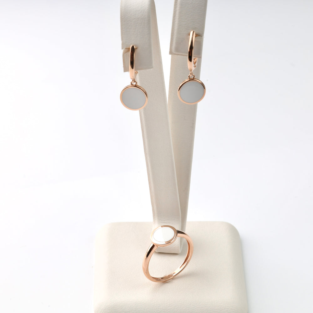 Gold Earrings with White Enamel | 14K Rose Gold (585) - Ukrainian Jewelry