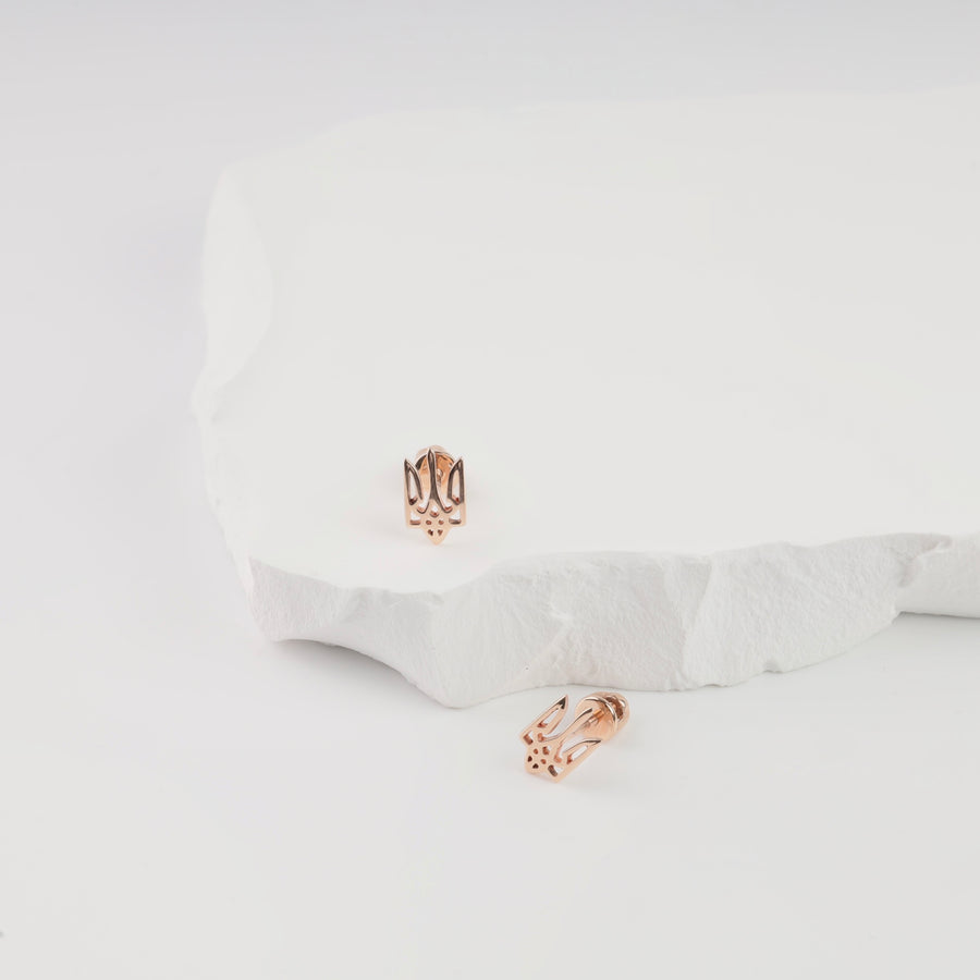 Screw-back earrings "Trident" | 14K Gold - Ukrainian Jewelry