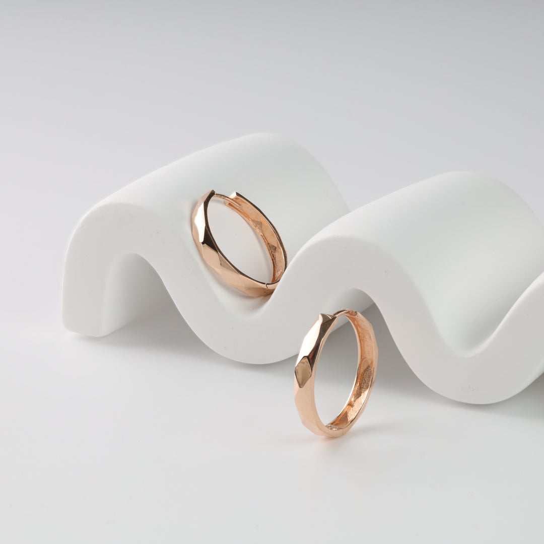 Hoop earrings "Facets" | Rose Gold 585 (14K) - Ukrainian Jewelry