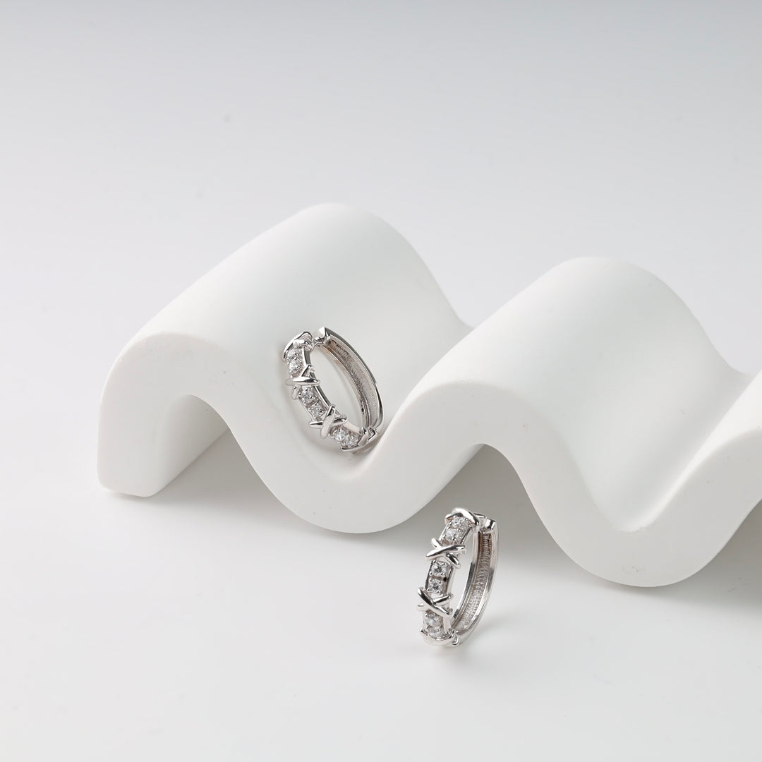 Earrings "Touch" with cubic zirconia | White Gold 14K (585) - Ukrainian Jewelry