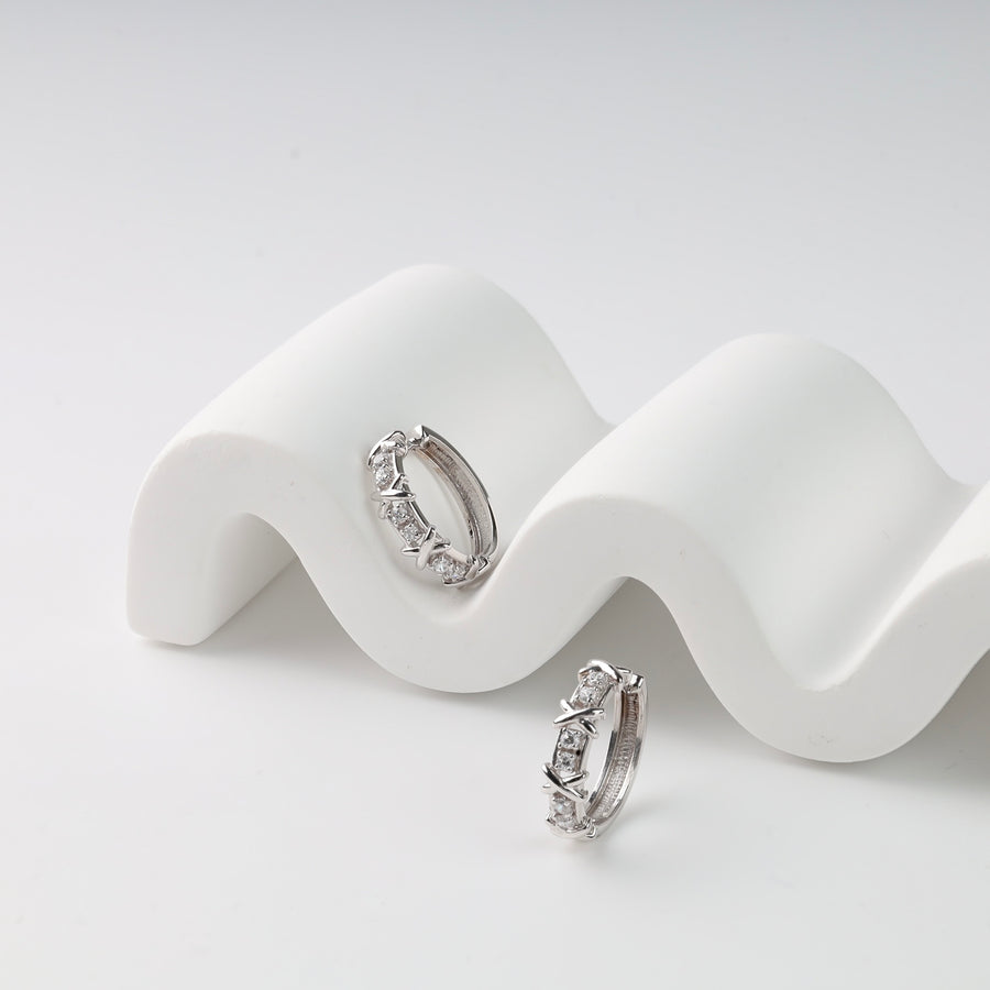 Earrings "Touch" with cubic zirconia | White Gold 14K (585) - Ukrainian Jewelry