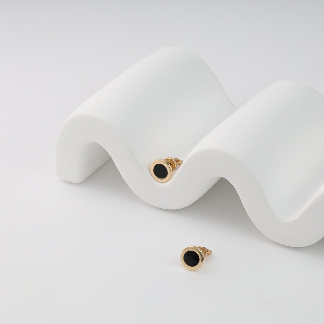 Screw-back Earrings "Noir" with Black Enamel | 14K Gold (585) - Ukrainian Jewelry