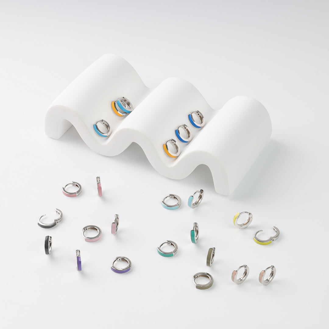 Colorful Enamel Mini Hoop Earrings | Sterling silver 925