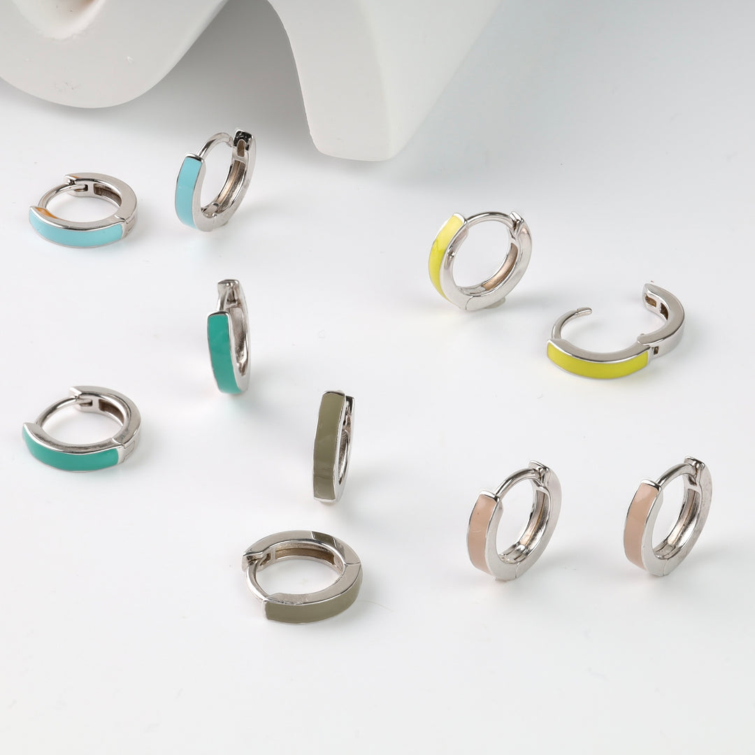 Colorful Enamel Mini Hoop Earrings | Sterling silver 925