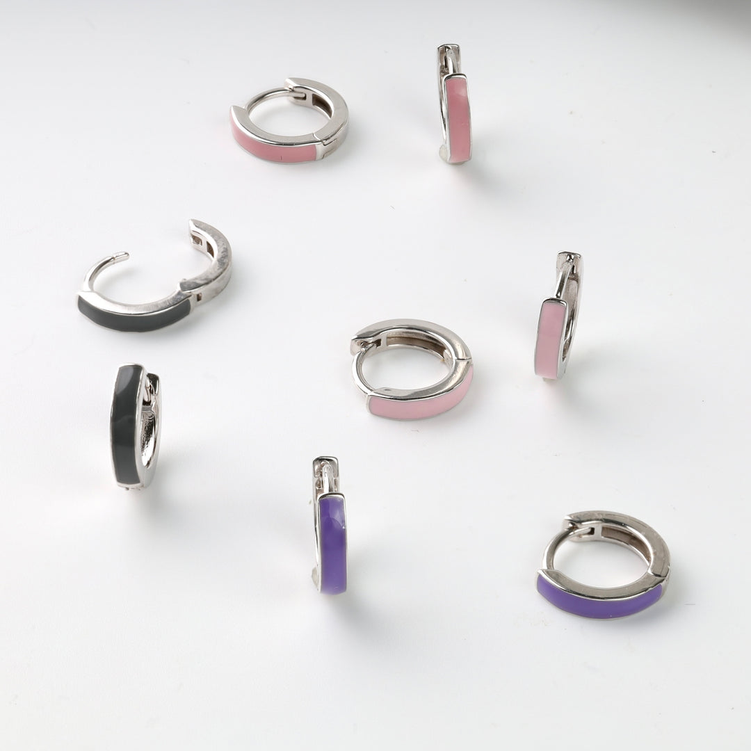 Colorful Enamel Mini Hoop Earrings | Sterling silver 925