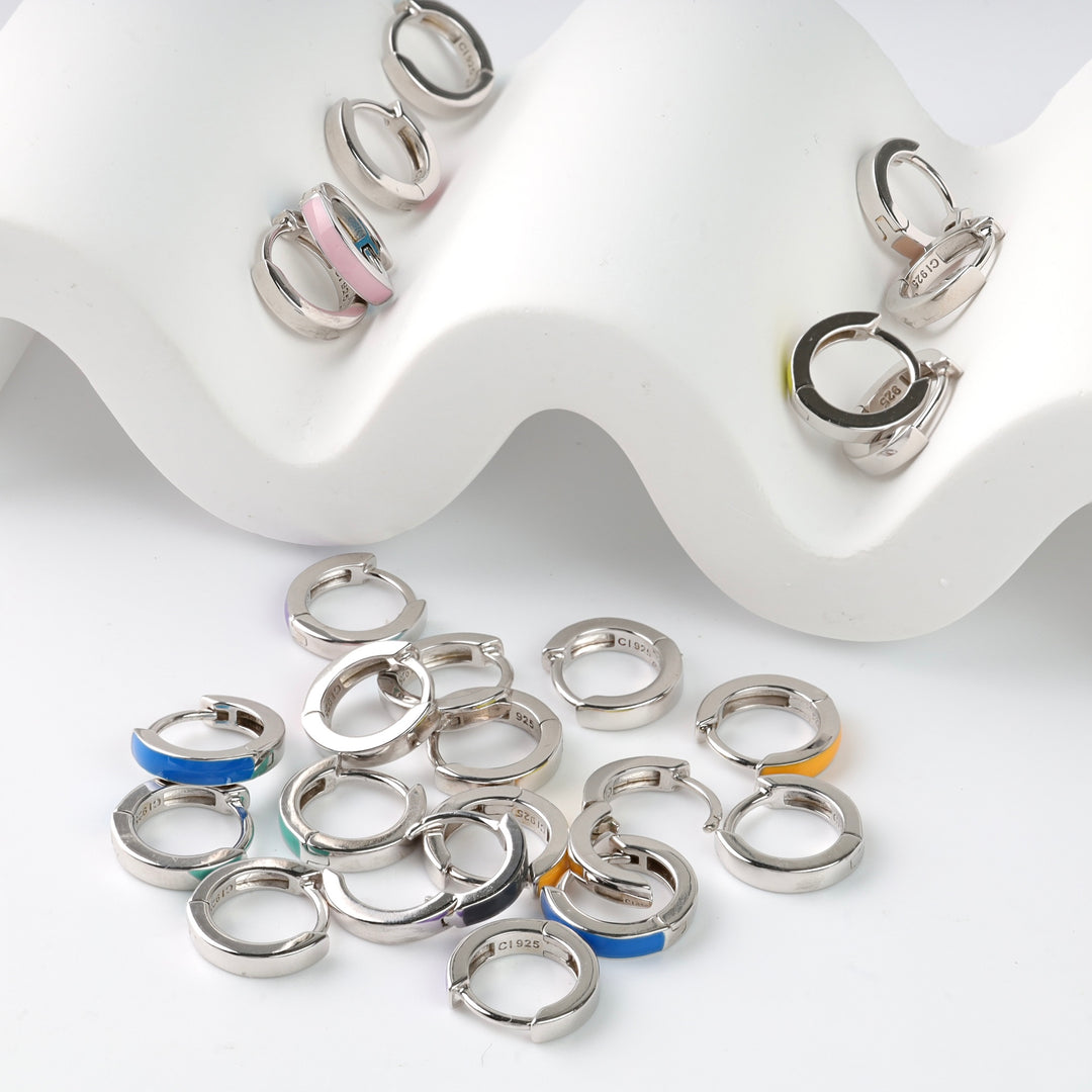 Colorful Enamel Mini Hoop Earrings | Sterling silver 925
