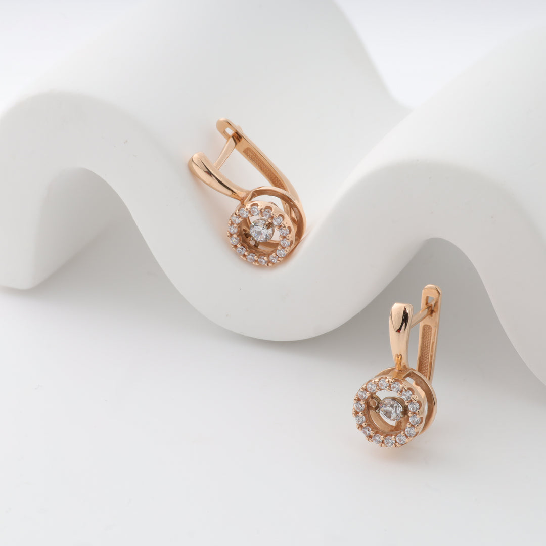 Halo Earrings with Sparkling Cubic Zirconia | 14 K Rose Gold (585)