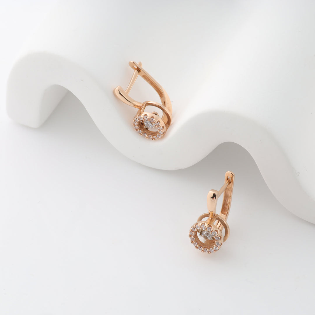 Halo Earrings with Sparkling Cubic Zirconia | 14 K Rose Gold (585)