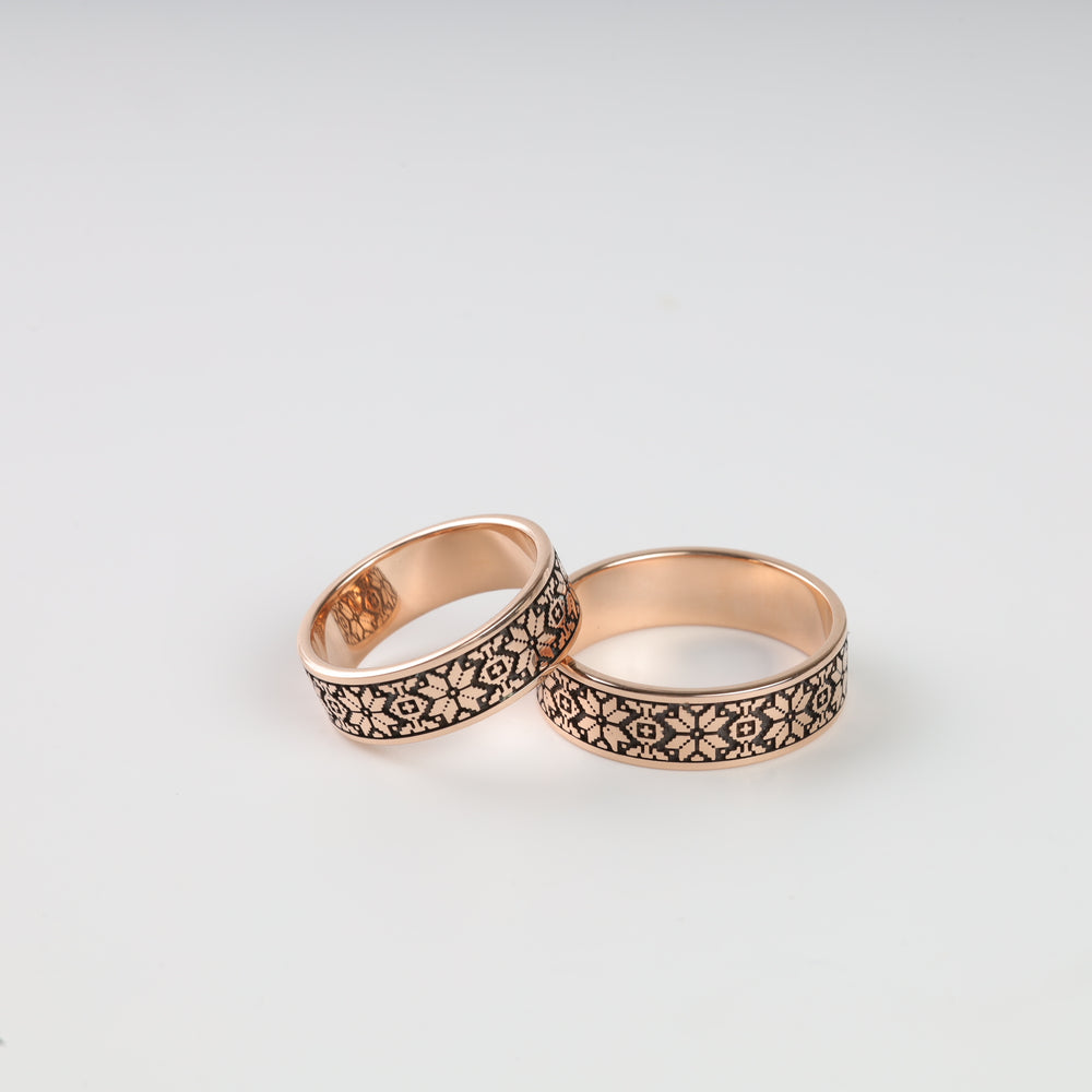Carpathian Night Wedding Rings | 14K Rose Gold (585) - Ukrainian Jewelry
