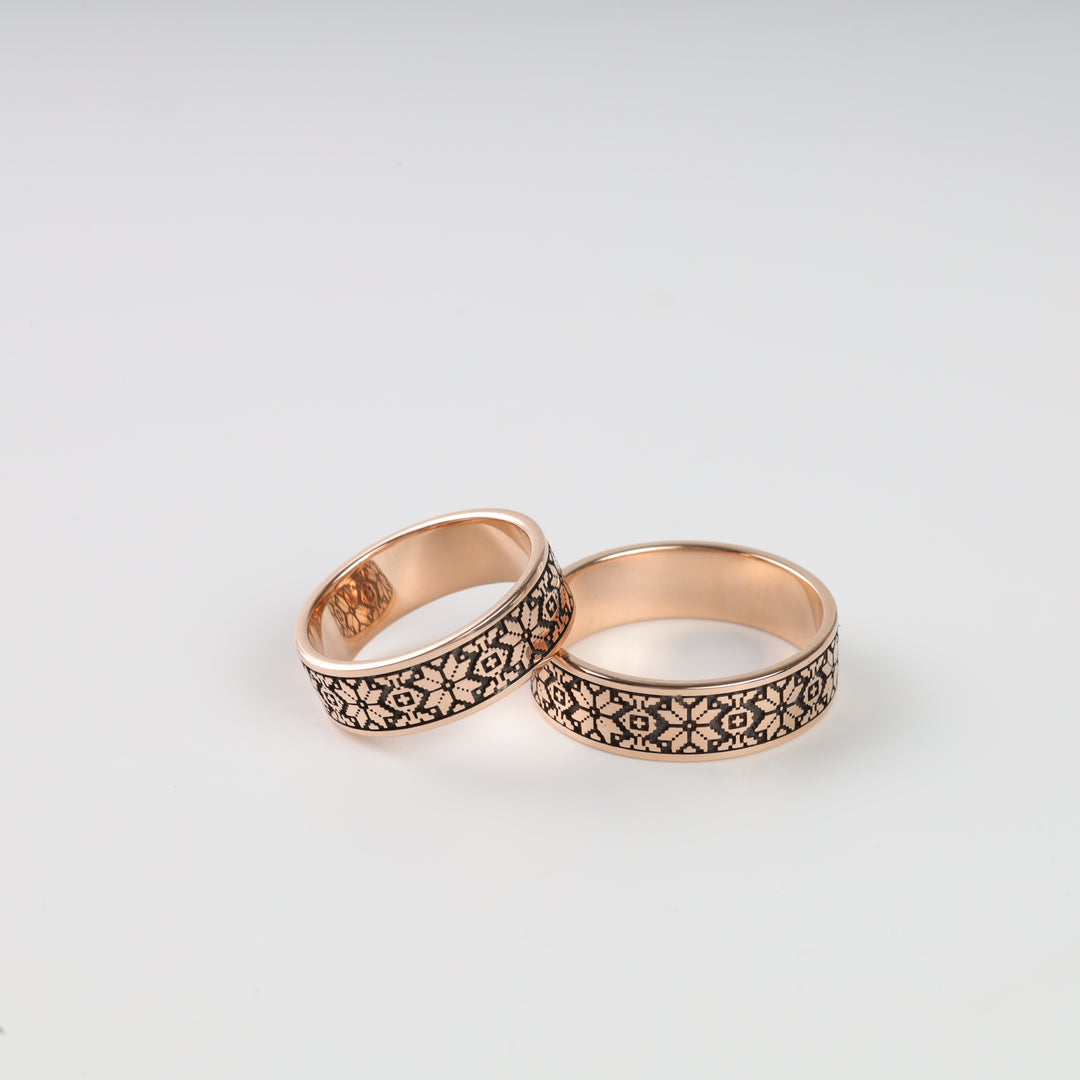 Carpathian Night Wedding Rings | 14K Rose Gold (585) - Ukrainian Jewelry