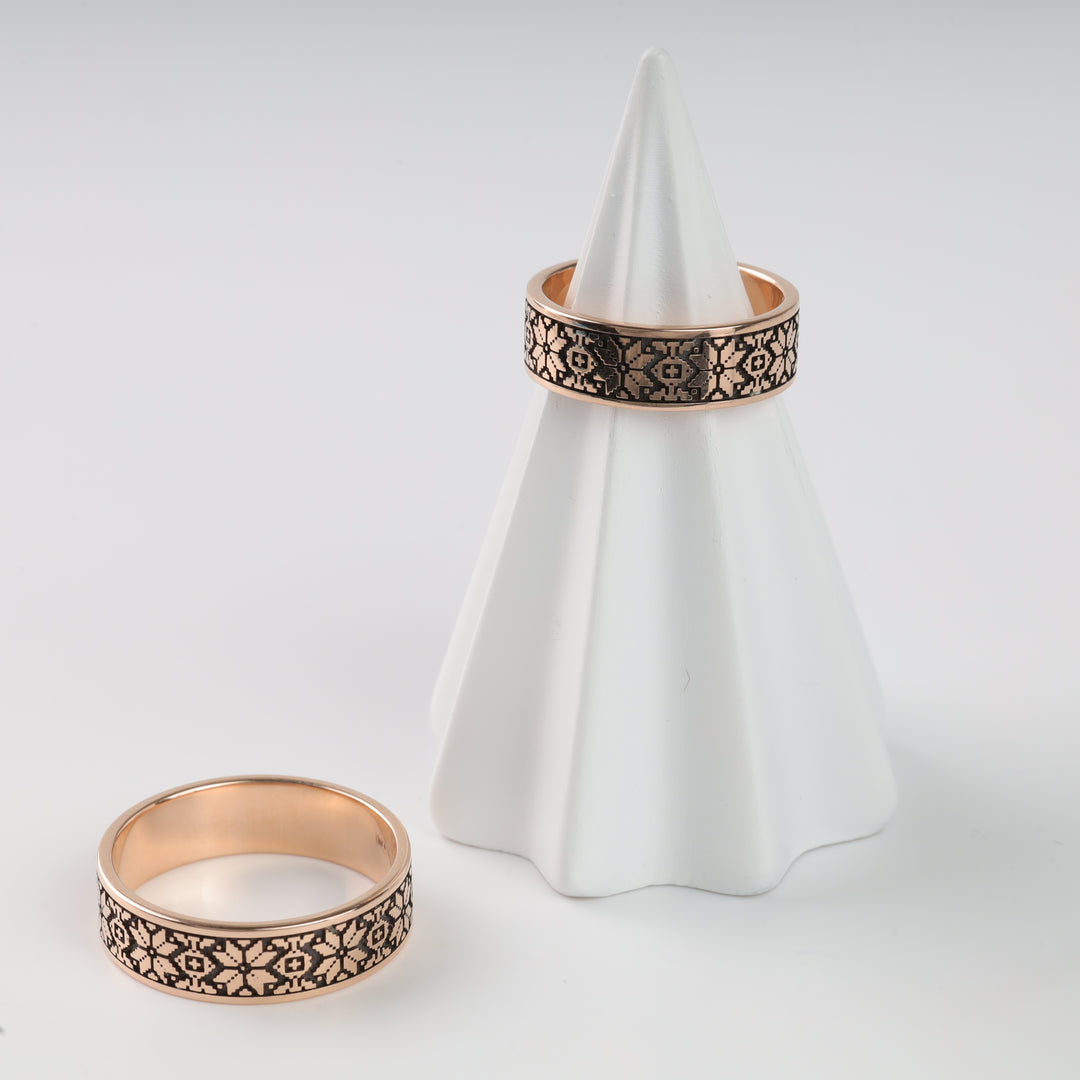 Carpathian Night Wedding Rings | 14K Rose Gold (585) - Ukrainian Jewelry