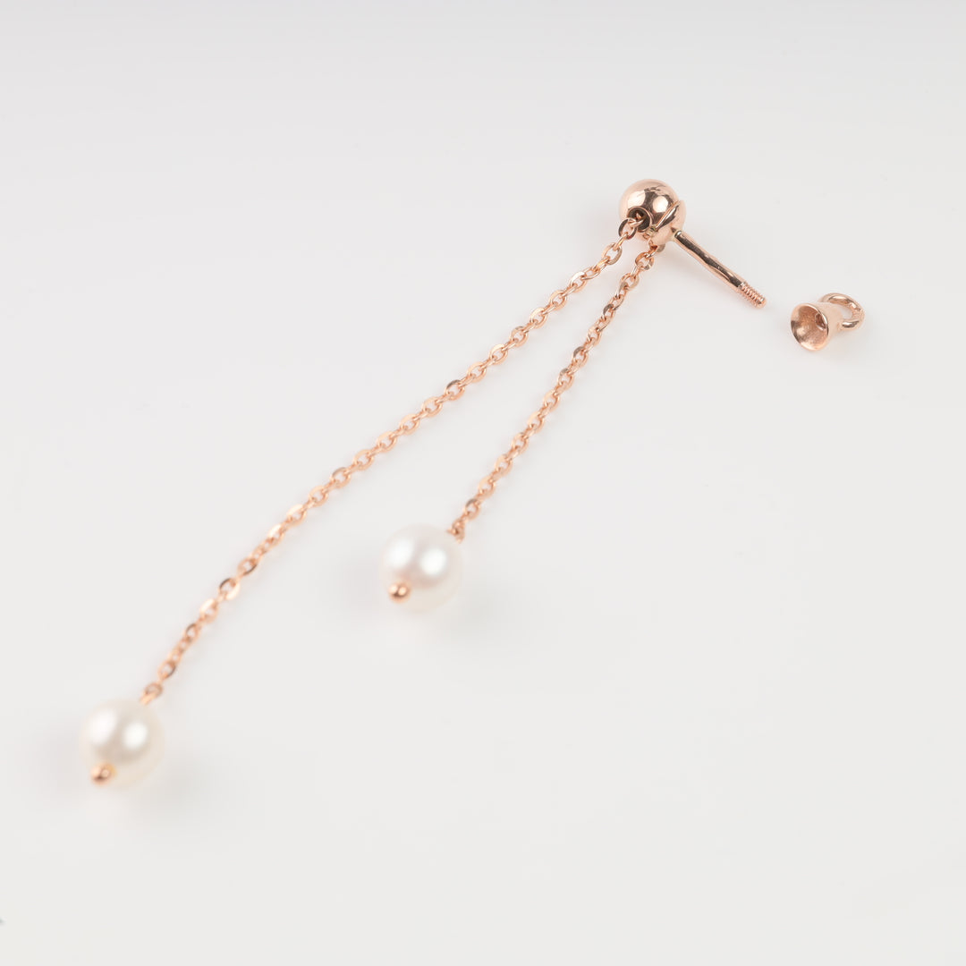 Screw-back Chain earrings with Pearls | 14K Rose Gold (585) - Ukrainian Jewelry