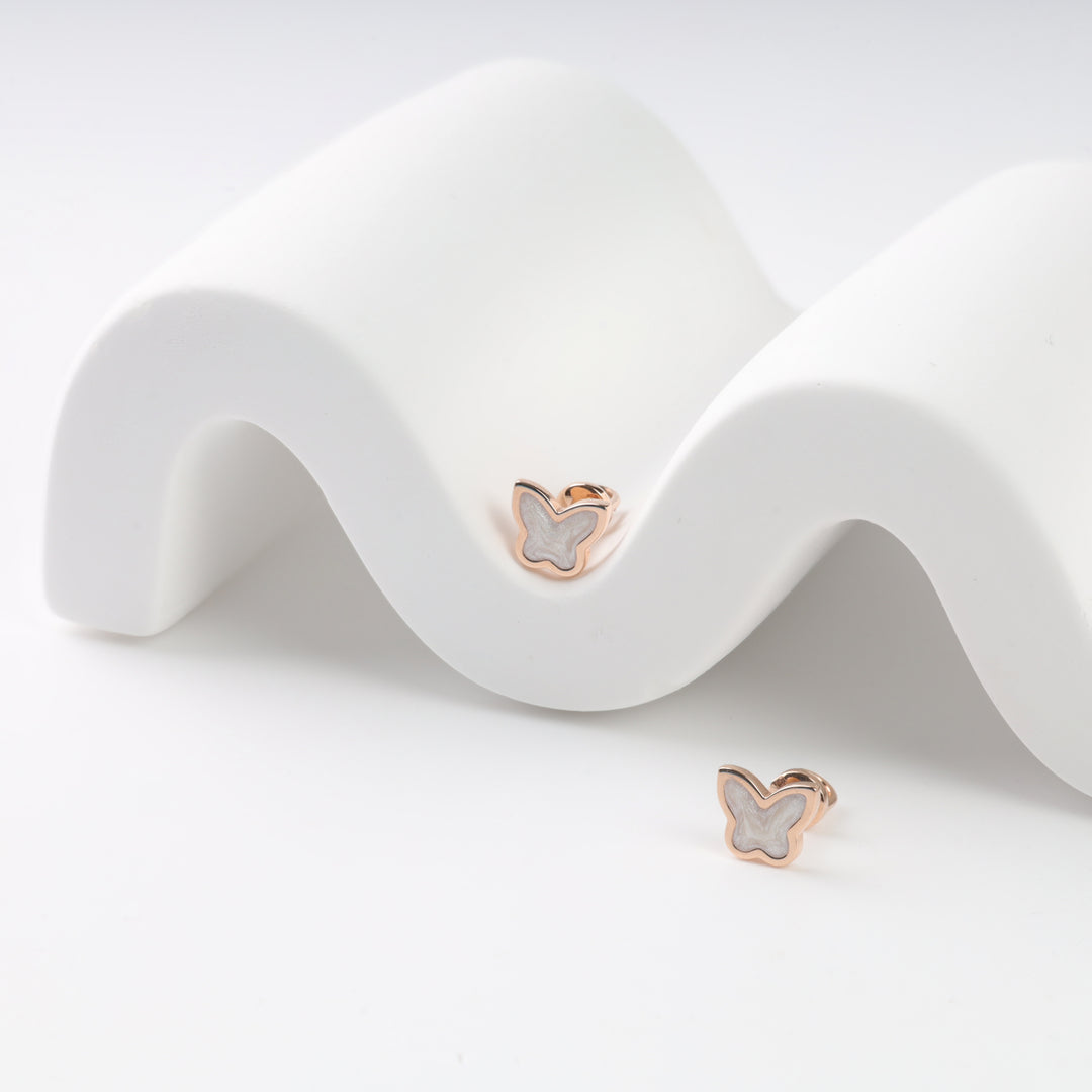 Screw-back earrings Butterfly enamel Inlay | 14 K Rose Gold (585)