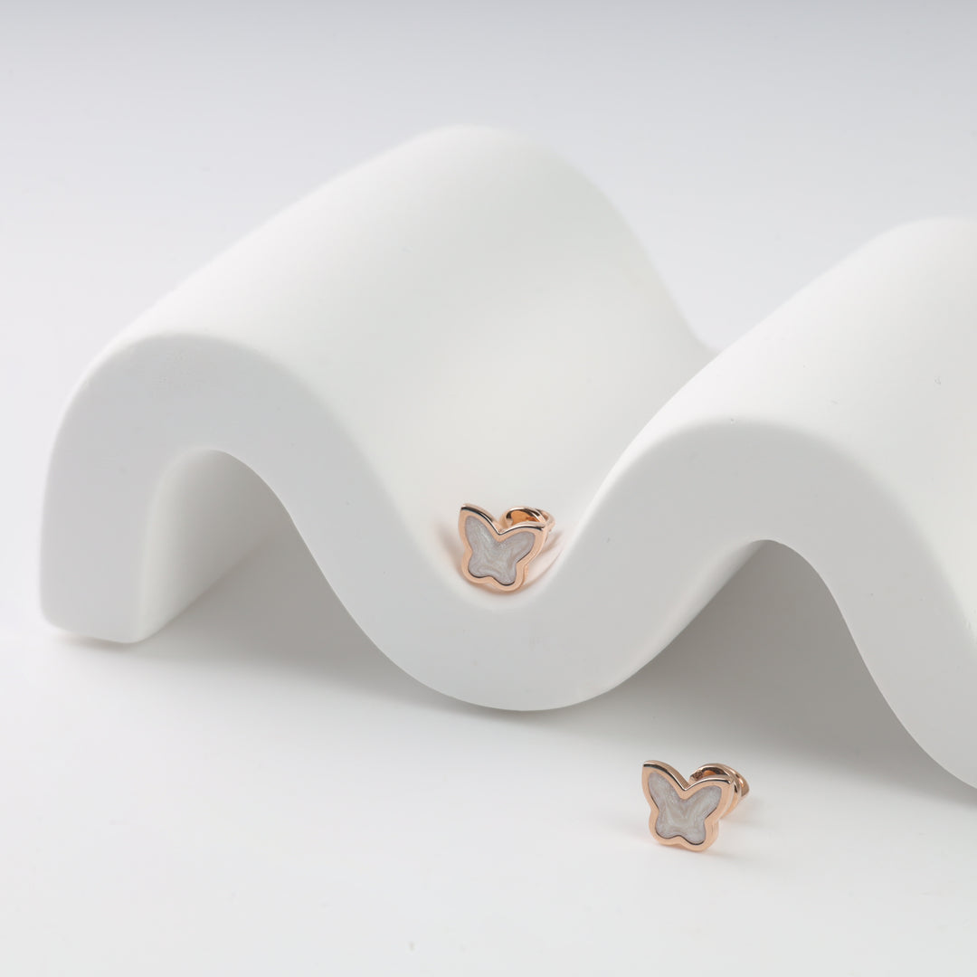 Screw-back earrings Butterfly enamel Inlay | 14 K Rose Gold (585)